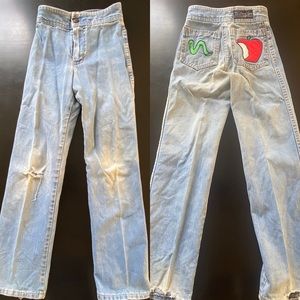 1970s kids denim jeans with patches